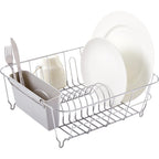 Dish Drying Rack & Cutlery Holder 2 Piece Set - Compact Sink-Fitting Dish Drainer With Rubberized Undercoating, Space-Saving Kitchen Organizer For Plates, Cups, Bowls & Utensils In Sink, Silver