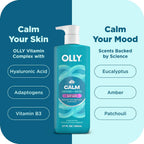Olly Calm Body Wash With Hyaluronic Acid, Adaptogens & Vitamin B3– Nourishing Cleanser For Skin Barrier Repair, Deep Hydration, Eucalyptus Amber Scent, 17Oz