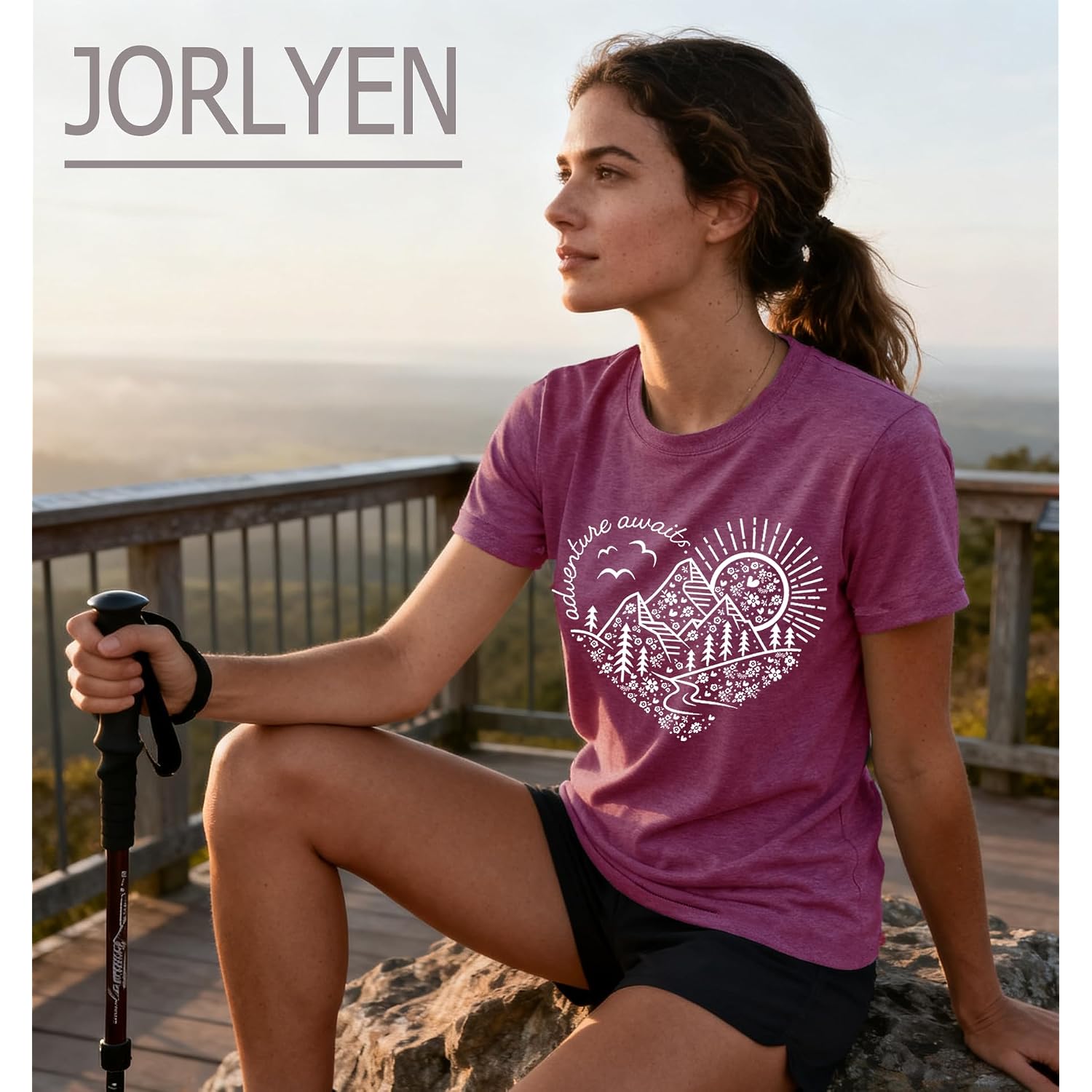 Women Adventure Awaits Outdoor Graphic Tee Shirt Kindness Heart Printed Hike Mountain Nature Travel Shirt Workout Tops Purple-a