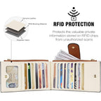 BOSTANTEN Leather Wallets for Women Large RFID Blocking Slim Bifold Purse Card Holder with Zipper Pocket Beige Brown