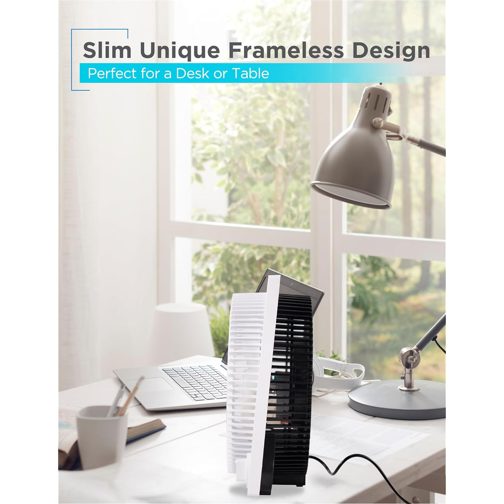 Black+Decker 9-Inch Frameless Box Fan, 3-Speed Settings, Bfb09W, White | Desk Fan With 3-Speed Settings, Quiet And Lightweight Portable For Home Office Or Garage, Self-Standing Frameless Design