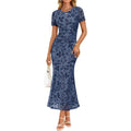 Zesica Womens 2026 Summer Floral Short Sleeve Bodycon Long Dress Ruched Mesh Formal Cocktail Party Wedding Guest Maxi Dresses