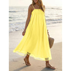 Wenrine Women'S Summer Boho Maxi Dresses Spaghetti Straps Chiffon Casual Sundress Beach Vacation Long Dress With Pockets