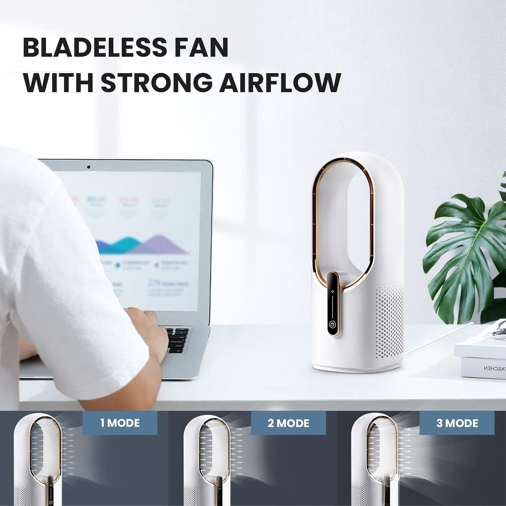 Konsiden Desk Fan Bladeless, 11.8 Inch Office Fan Small, Quiet, 3 Speed Adjustment, Touch Control, Easy To Clean, Desk Fans Small Quiet, Ideal For Office, Living Room, Bedroom