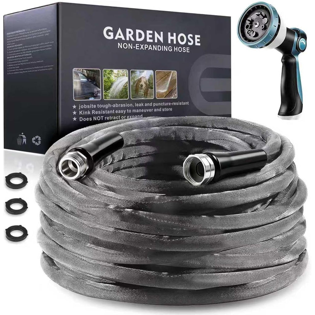 Garden Hose 100Feet, Water Hose With 10 Function Hose Nozzle, Non-Expandable Hose, Tough & Flexible, Lightweight, Crush Resistant Fittings, Kink & Tangle Free, Rust Proof For Watering