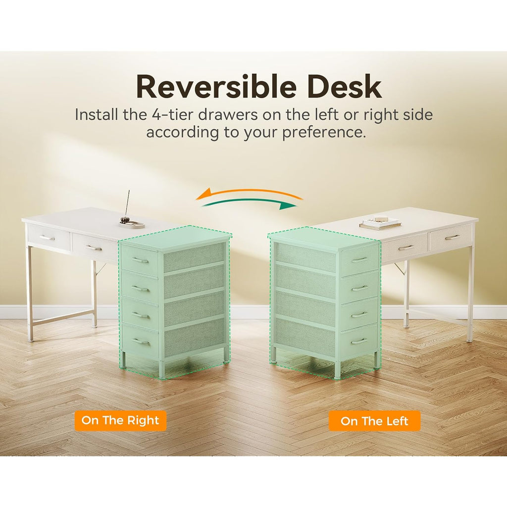 Odk Computer Desk With 6 Drawers, 40 Inch Small Desk With Storage, Reversible Desk For Home Office, Work Study Table For Bedroom, White