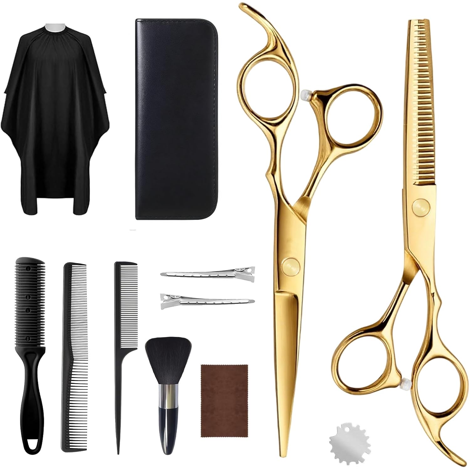12 Pcs Professional Hair Cutting Scissors Set, Stainless Steel Haircut Shears With Thinning Scissors, Combs, Cape & Storage Case, Sharp & Durable For Men Women Kids, Home Salon Barber Use