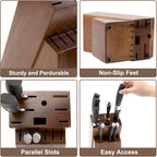 Universal Knife Block Without Knives - 14 Slot Wooden Knife Holder For Countertop, Large Bamboo Knife Storage Organizer, Butcher Block Knife Stand For Kitchen (Brown)