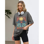 Lomon Oversized Graphic T Shirts For Women Short Sleeve Crewneck Summer Tops Loose Casual Basic Tees