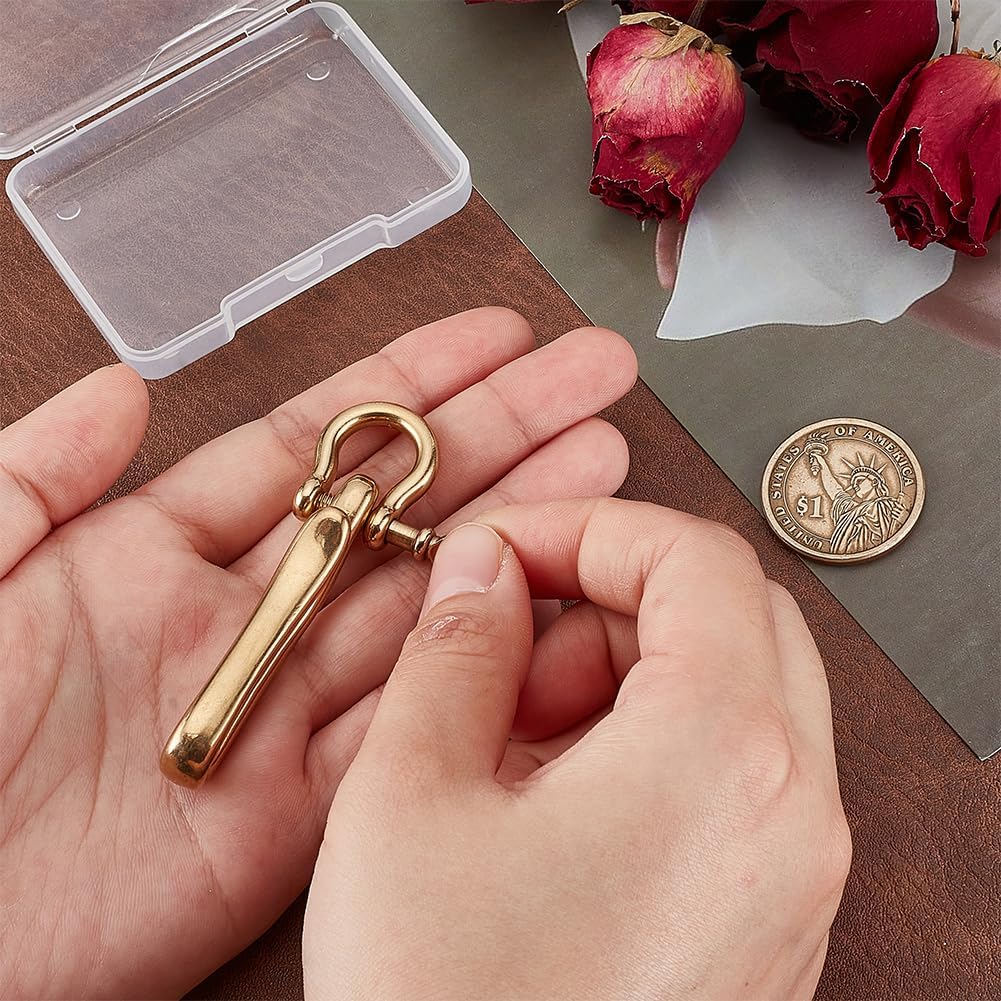 PH PandaHall Fish Hook Keychain, Brass Key Ring Golden Solid U Shape Key Hook Belt Keyring Pocket Clip with Key Shackle Heavy Duty Car keychain for Men Women Wallet Chain Purse Accessory
