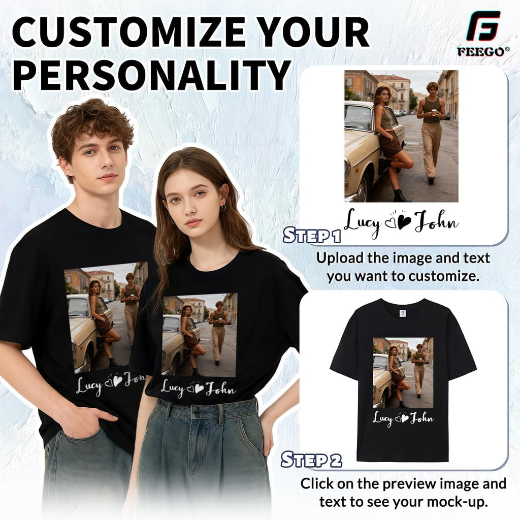 Feego Thickened Cotton Short Sleeve Custom T-Shirts,Front & Back Print,Personalized With Your Photo,Fit For Men Women