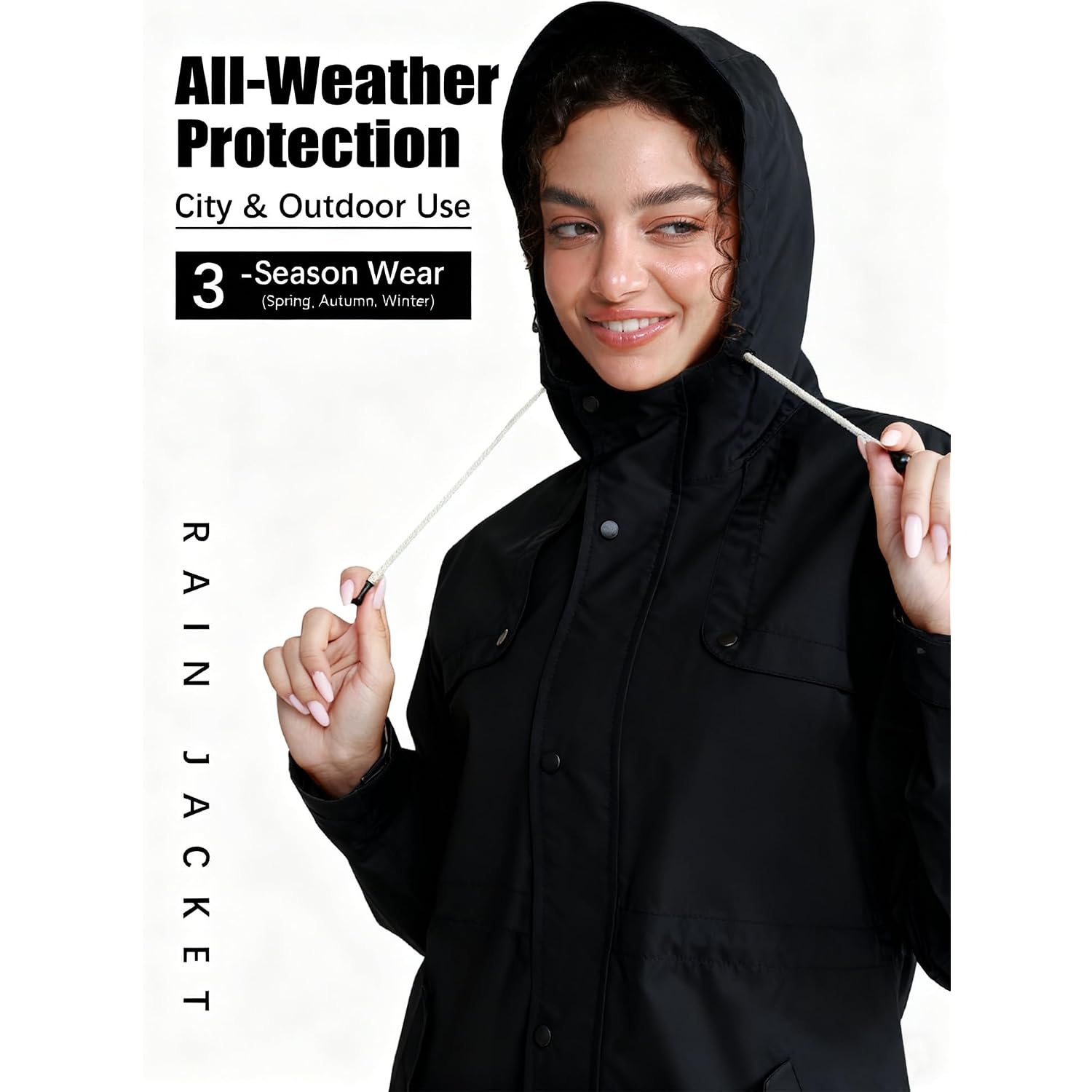 Womens Rain Jacket For Heavy Rain Waterproof Long Hooded Raincoats Outdoor Lined Raincoat S-Xxl