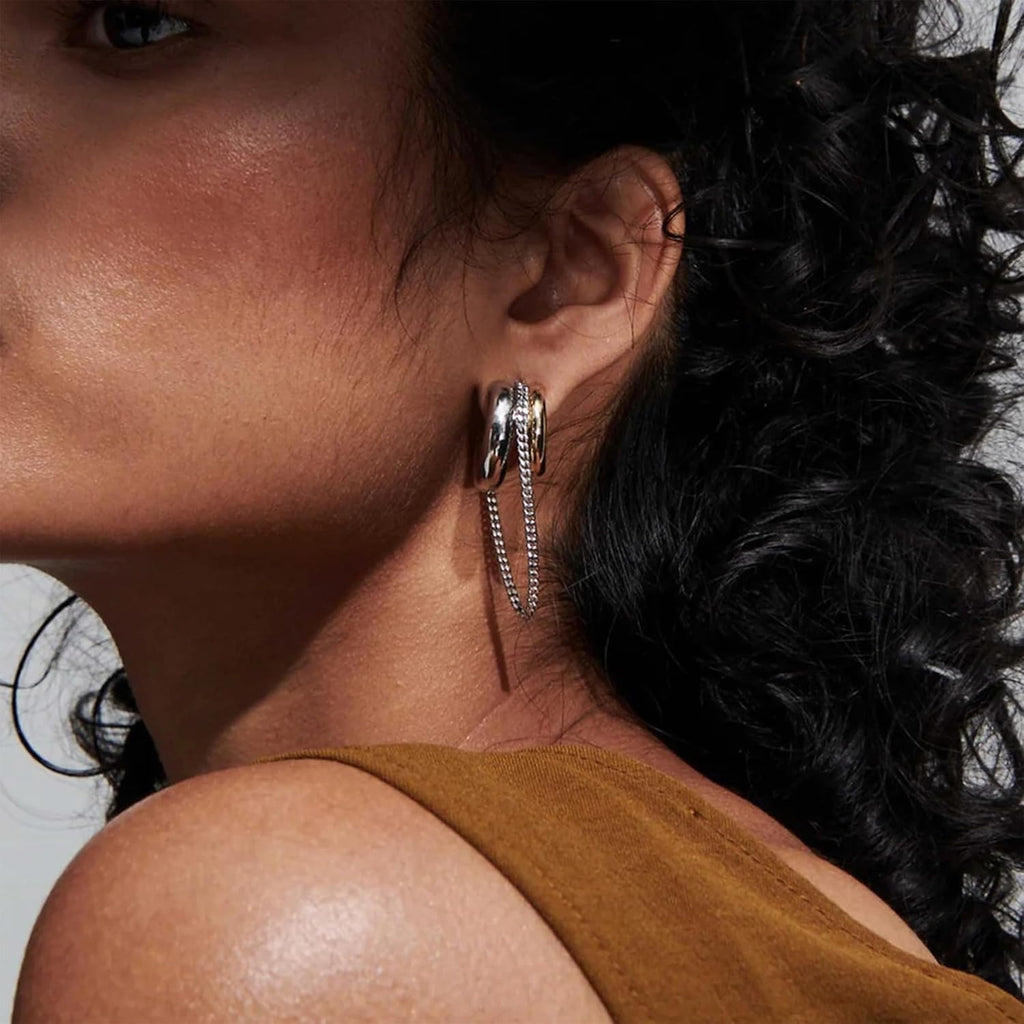 Gold and Silver Tassel Chain Hoop Earrings for Women Trendy Two Tone Dangling Chain Earrings Hypoallergenic Fashion Jewelry Gifts