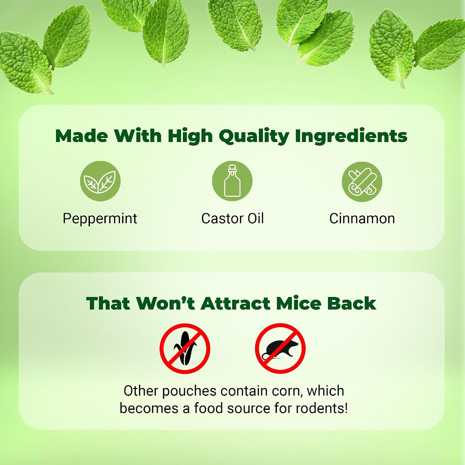 Mighty Mint Mouse Repellent Pouches – Peppermint, Castor Oil & Cinnamon Formula – Natural Indoor Deterrent For Mice And Rodents – Plant-Based, Long-Lasting Protection – 12 Count