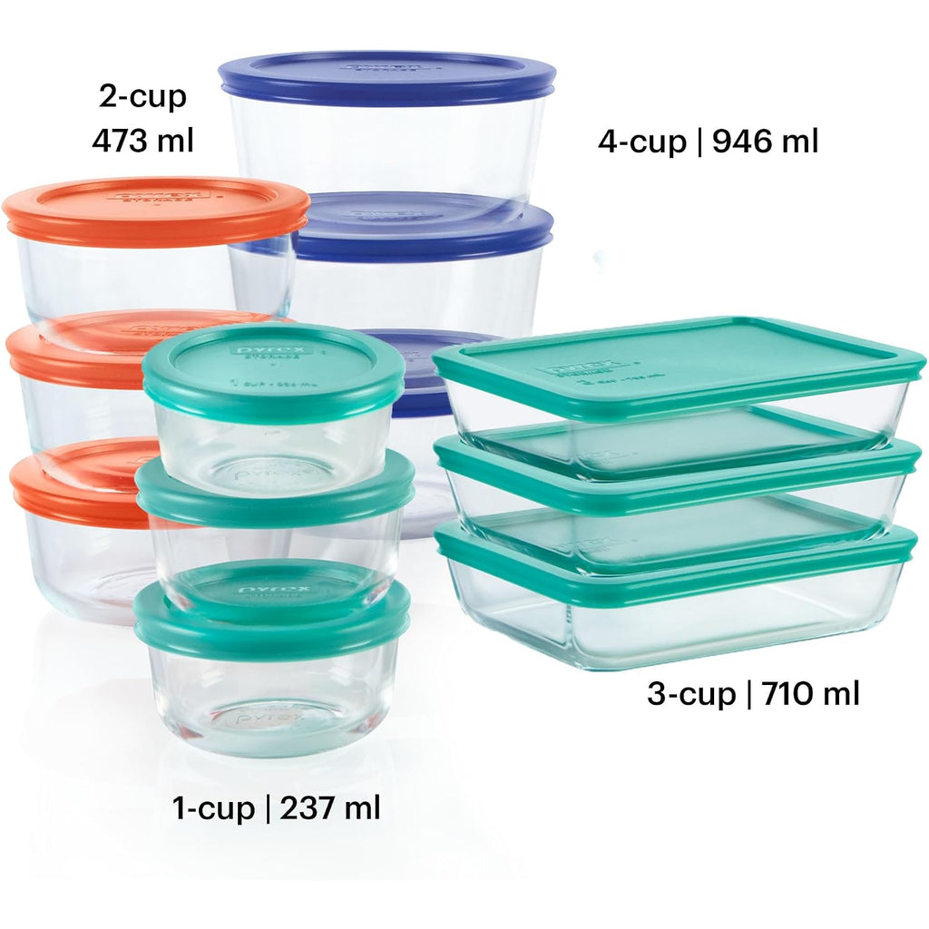 Pyrex Simply Store (12-Pack) Glass Food Storage Containers Set, (1, 2, & 3 Cup) Meal Prep Containers With Plastic Bpa-Free Lids, Dishwasher & Microwave Safe