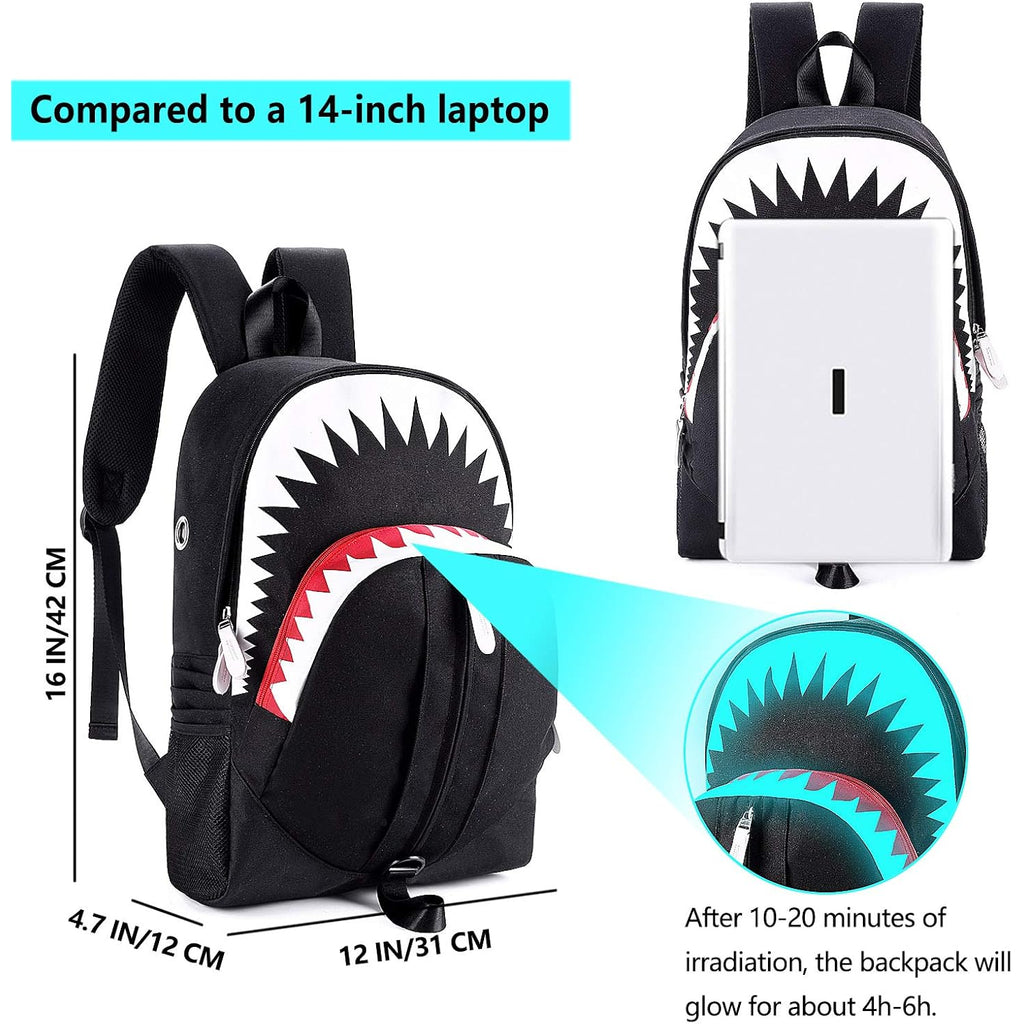 Mcwth Shark Backpacks For Teen Boys, Cool Kids Backpack For School Bookbags (Glow)