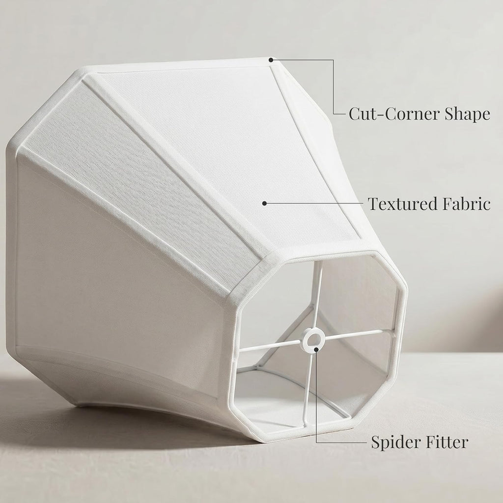 2-Pack White Square Cut Corner Lamp Shades, 6.5" Top × 13" Bottom × 10.8" Height, Spider Fitter – Medium Shade For Table Lamps, Foldable Bell Fabric Lampshade, Modern & Minimalist Home Decor.