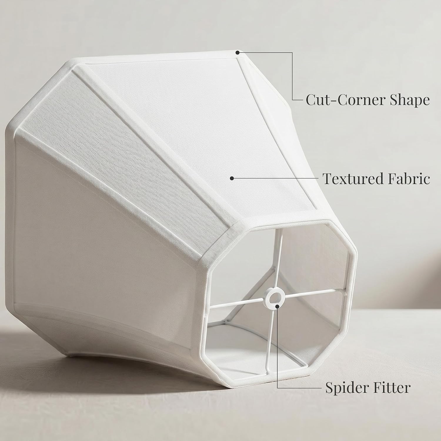 2-Pack White Square Cut Corner Lamp Shades, 6.5" Top × 13" Bottom × 10.8" Height, Spider Fitter – Medium Shade For Table Lamps, Foldable Bell Fabric Lampshade, Modern & Minimalist Home Decor.