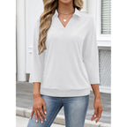 Ticticmiss Womens Polo Shirts 3/4 Sleeve Banded Bottom Tops Business Casual Tops Collared V Neck Blouses