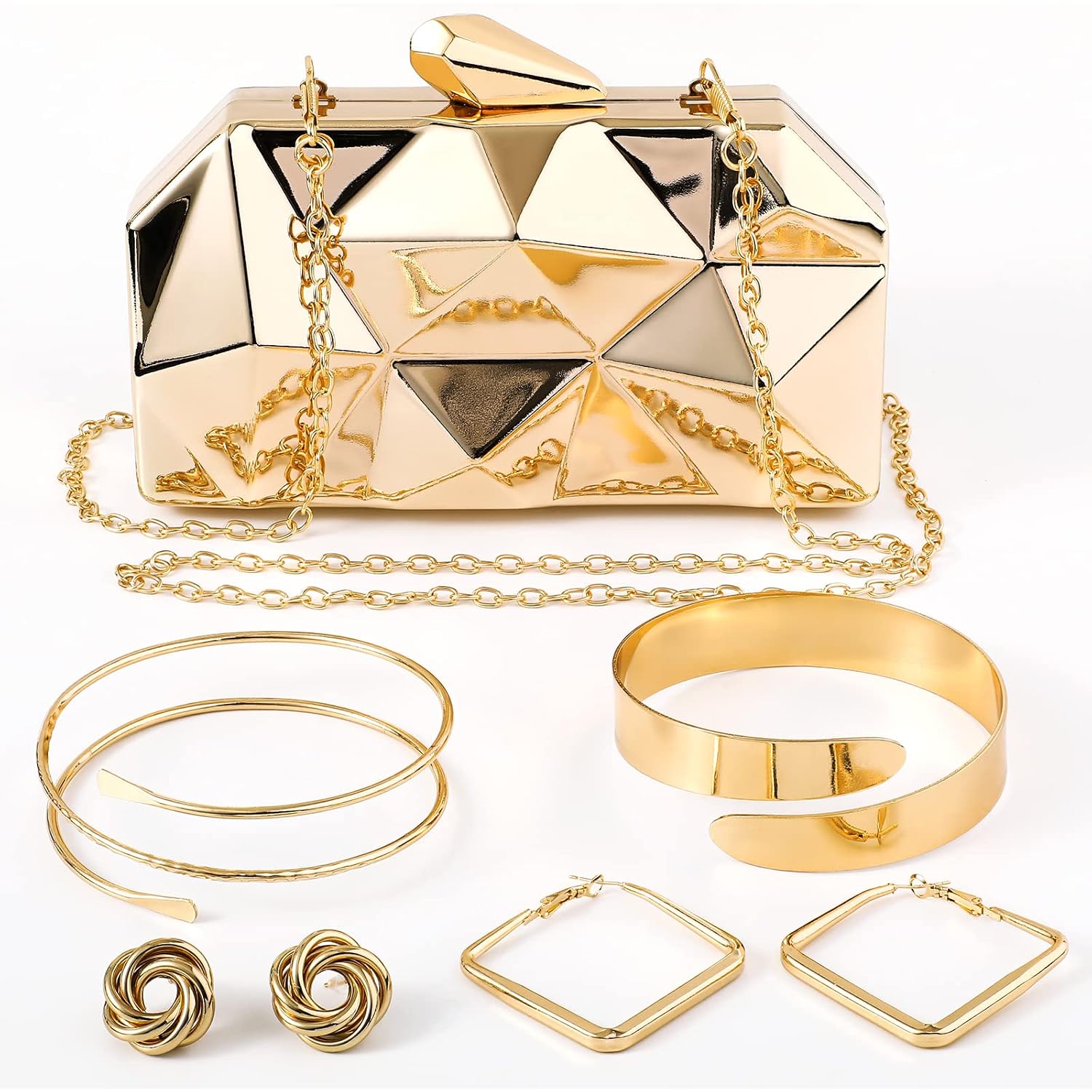 5 Pcs Clutch Purse For Women Evening Prom Purses Metallic Handbag Accessories For Wedding Banquet Retro Jewelry Gift Set