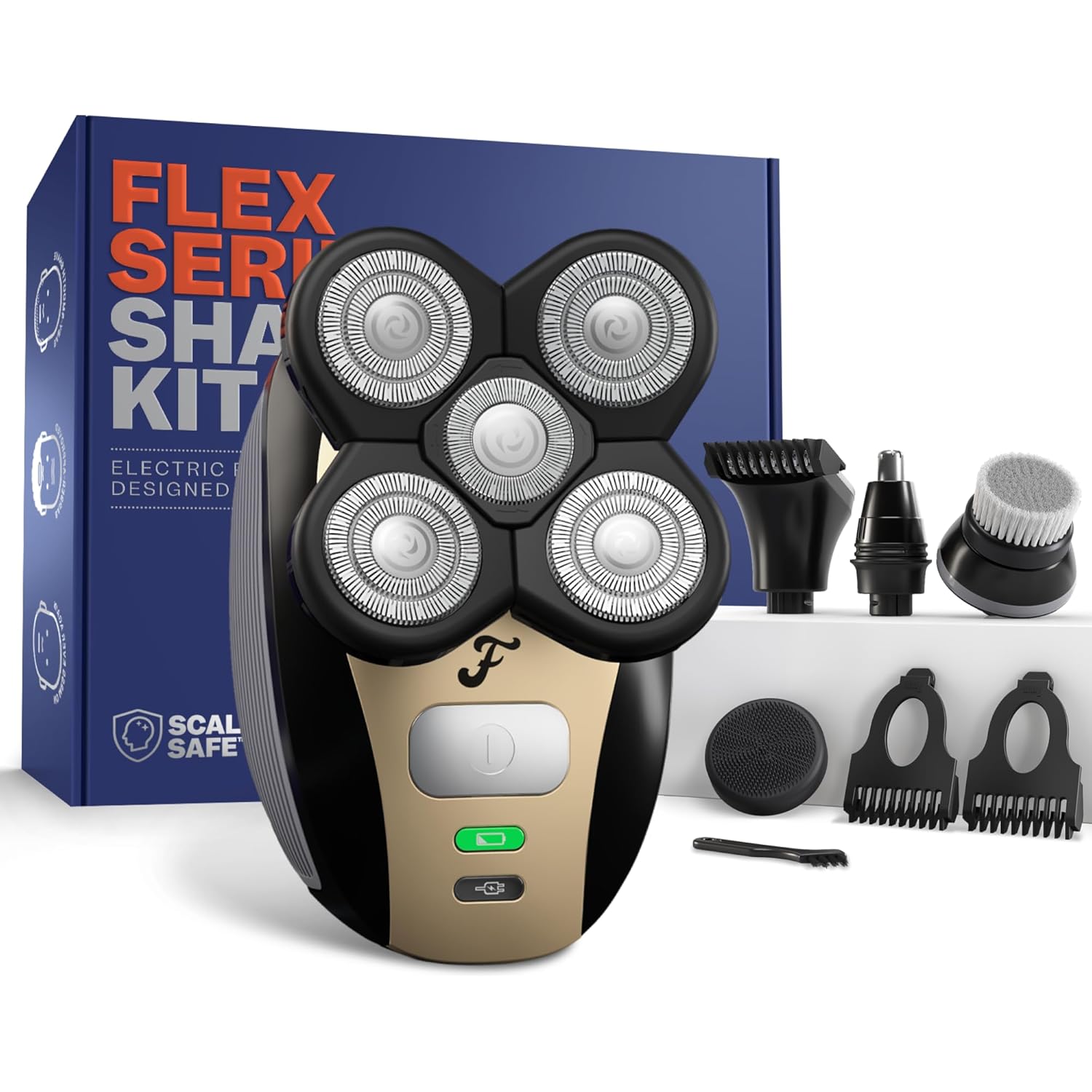 Freebird FlexSeries Head Shaver for Bald Men 5 Blade Electric Razor with ScalpSafe Anti Bump Technology Cordless Wet Dry Shaver Kit Nose Hair Trimmer IPX6