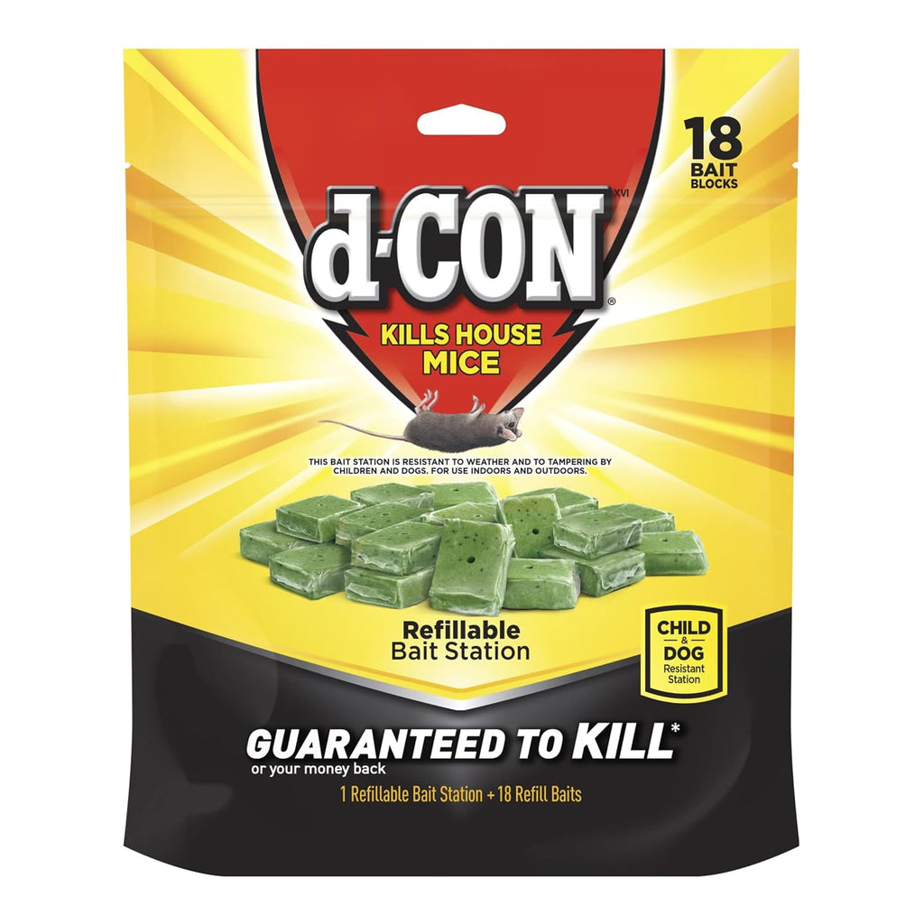 D-Con Refillable Corner Fit Mouse Bait Station, 1 Trap + 18 Bait Refills