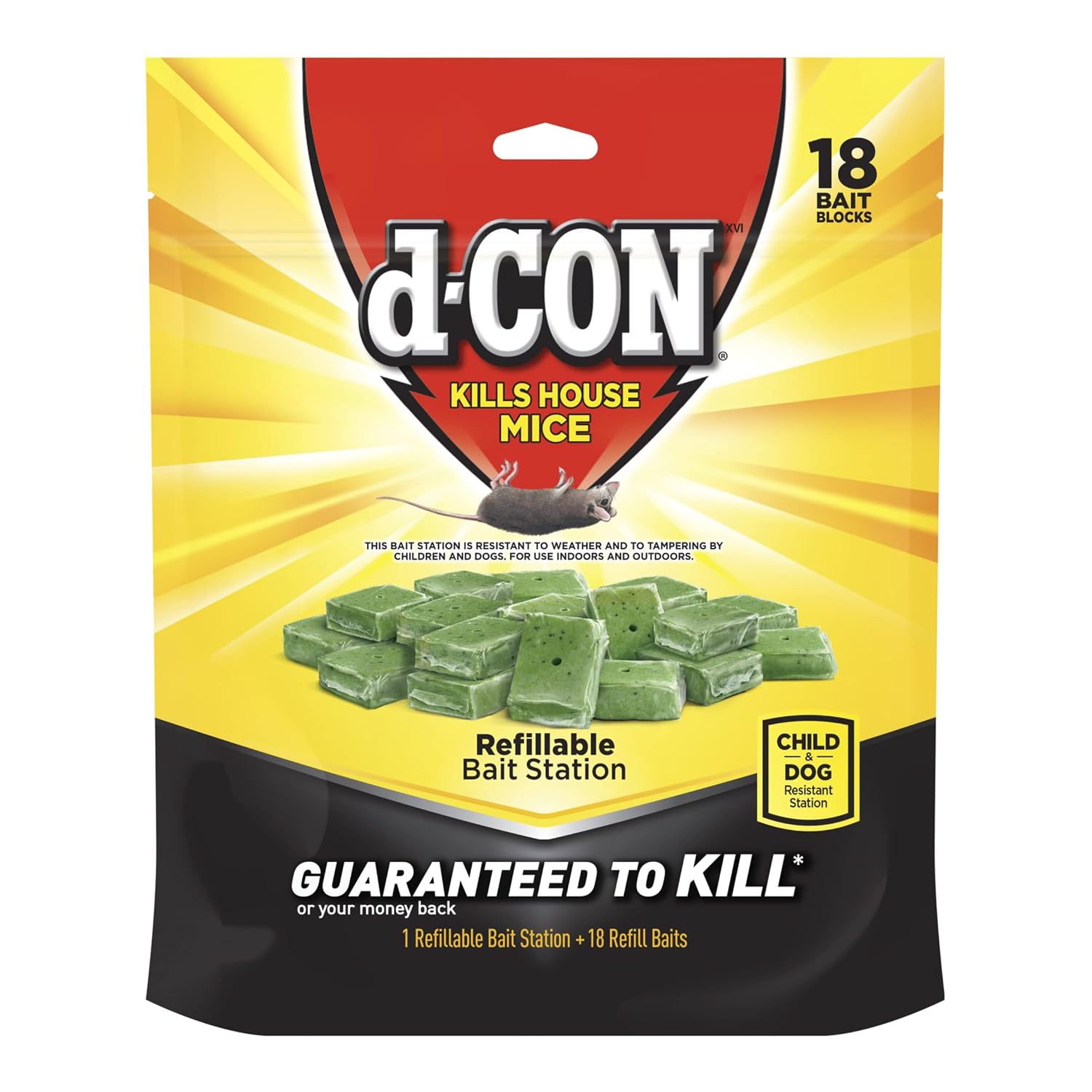 D-Con Refillable Corner Fit Mouse Bait Station, 1 Trap + 18 Bait Refills