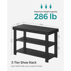 Songmics Shoe Rack Bench, 3-Tier Bamboo Shoe Storage Organizer, Entryway Bench, Holds Up To 286 Lb, 11.3 X 27.6 X 17.8 Inches, For Entryway Bathroom Bedroom, Ink Black Ulbs04H