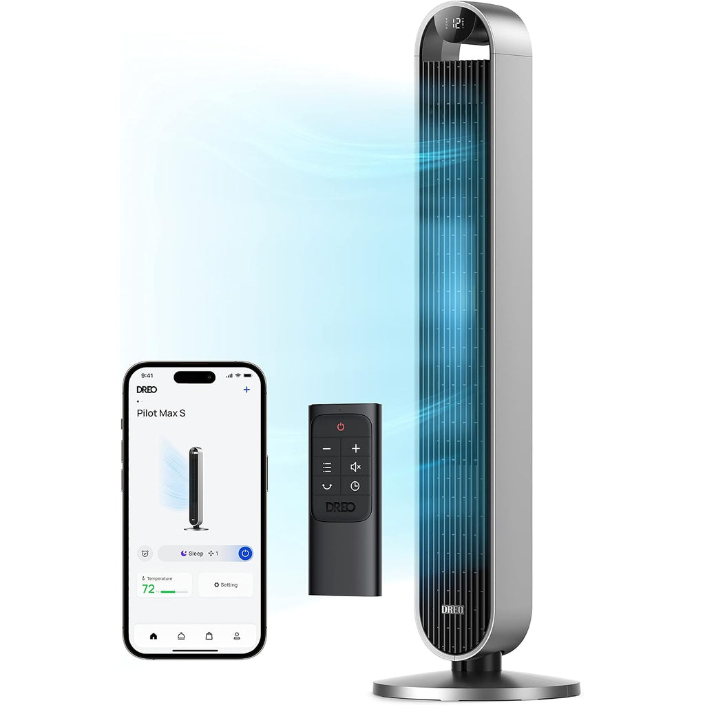 Dreo Smart Tower Fan For Bedroom, 120° Oscillating Fan, 20Db Quiet Dc Motor | 28Ft/S Airflow, 12 Speeds, 4 Modes Bladeless Standing Fan, 12H Timer Cooling Fan For Home, Living Room, App & Alexa Control