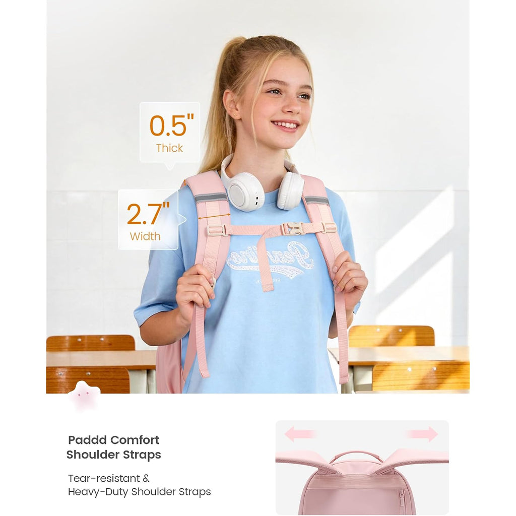 Lovevook School Backpack For Girls, Cute Bookbag For Teen 8-16, Diy Friendly 15.6" Laptop Backpack For Middle High College Student Back To School, Bag With Water Bottle Pocket For Travel, Pink