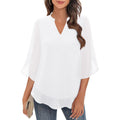 Womens Tops Dressy Casual Ruffle 3/4 Sleeve V Neck Double Layers Chiffon Blouses Tops