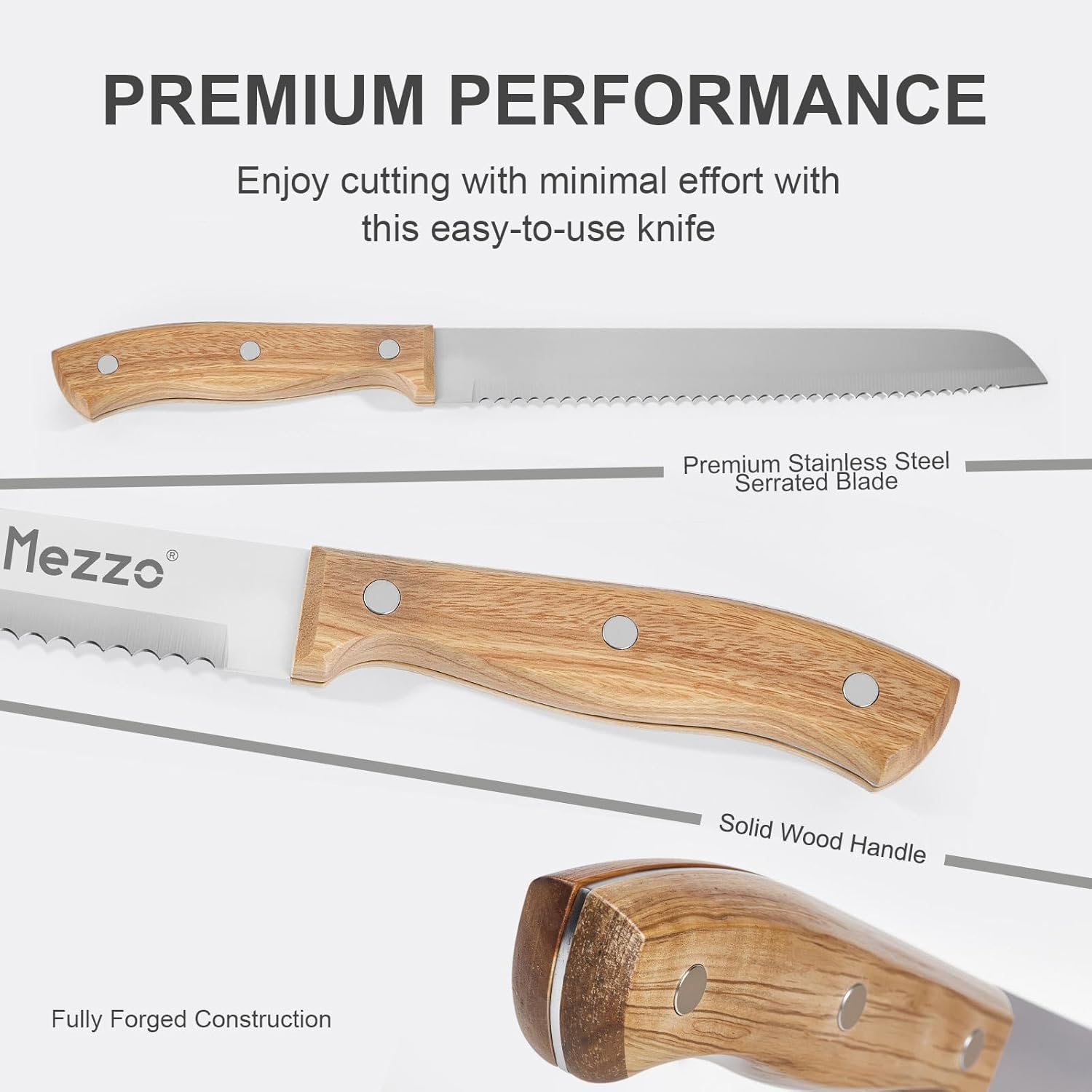 Mezzo Serrated Bread Knife for Homemade Bread, High Carbon Steel Sourdough Knife Cutter for Slicing Bread, Bagels & Cake, Razor Sharp Premium 8-Inch Bread Cutting Knives with Gift Box