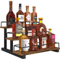 Liquor Bottle Display Shelf, Coffee Syrup Rack Organizer, 3 Tier Wine Rack Countertop, Home Retro Bar Shelf Stand Holder For Liquor Whiskey Spirits, Mini Bar, Liquor Cabinet, Rustic Brown
