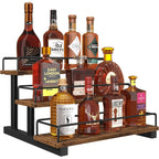 Liquor Bottle Display Shelf, Coffee Syrup Rack Organizer, 3 Tier Wine Rack Countertop, Home Retro Bar Shelf Stand Holder For Liquor Whiskey Spirits, Mini Bar, Liquor Cabinet, Rustic Brown