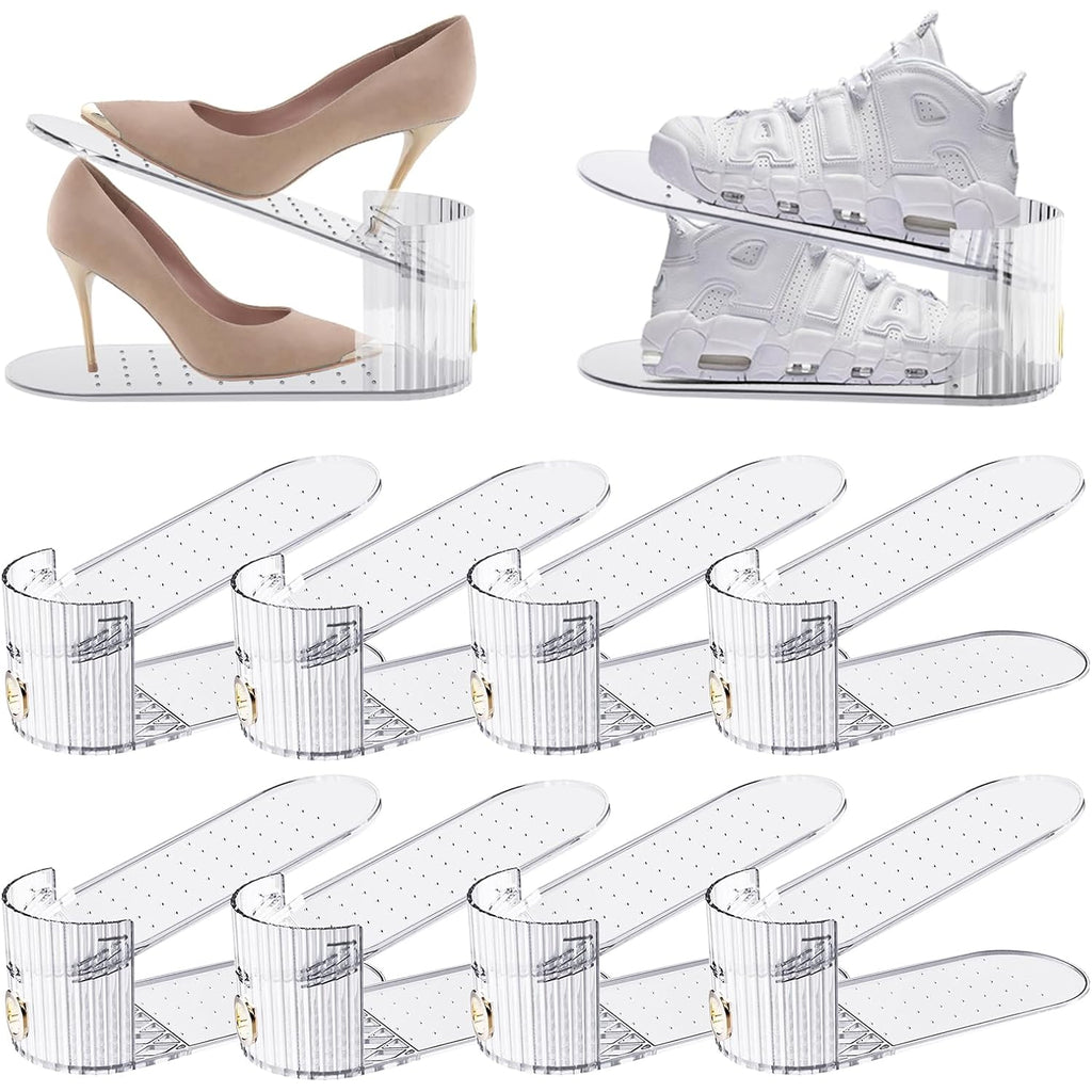 Clear 10 Pack Shoe Slot Organizer, Shoe Stacker Organizer Holders For A Pair Of Shoes, Adjustable Thickening Double Layer 50% Shoe Space Saver Rack Storage For Closet (Clear, 10 Pack)