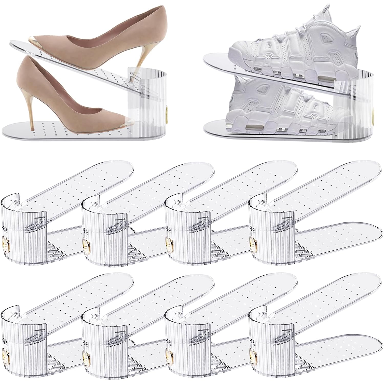 Clear 10 Pack Shoe Slot Organizer, Shoe Stacker Organizer Holders For A Pair Of Shoes, Adjustable Thickening Double Layer 50% Shoe Space Saver Rack Storage For Closet (Clear, 10 Pack)