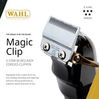 Wahl Professional 5 Star Series Magic Clip Precision Fade Clipper With Zero Overlap Adjustable Blades, Corded Operation, V9000 Motor, Chrome