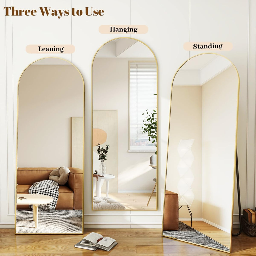 Koonmi 30"X71" Arched Full Length Mirror, Gold Large Floor Mirror With Aluminum Alloy Frame, Standing Hanging Or Leaning Wall-Mounted Full Body Mirror For Living Room And Bedroom