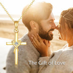 KECHO 14K Solid Gold Cross Necklace for Women Delicate Gold Diamond Heart Cross Pendant Necklace Religious Jewelry Christmas Gifts for Wife Mom Friends