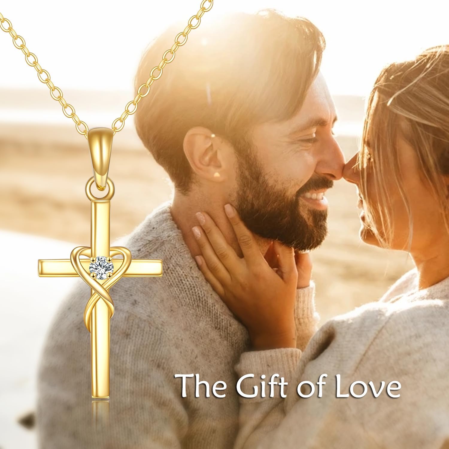 KECHO 14K Solid Gold Cross Necklace for Women Delicate Gold Diamond Heart Cross Pendant Necklace Religious Jewelry Christmas Gifts for Wife Mom Friends