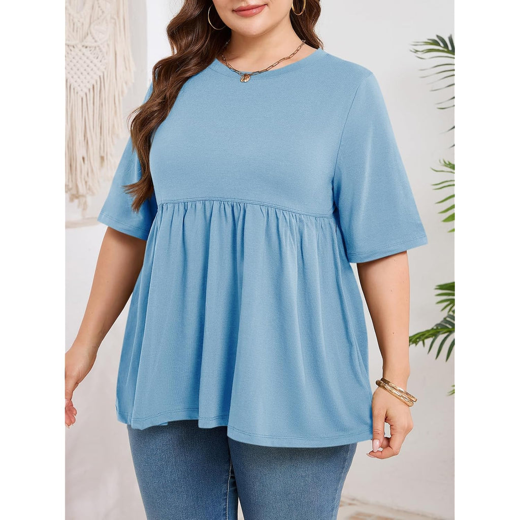 Cicy Bell Womens Summer Babydoll Tops Oversized Short Sleeve Crewneck T Shirts Casual Loose Plus Size Tunics