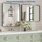 Weer Black Bathroom Vanity Mirror 20X28 Inch, Rounded Rectangle Black Metal Framed Mirror For Over Sink Wall, Farmhouse Matte Black Mirror, Tempered Glass, Anti-Rust, Hangs Horizontal Or Vertical