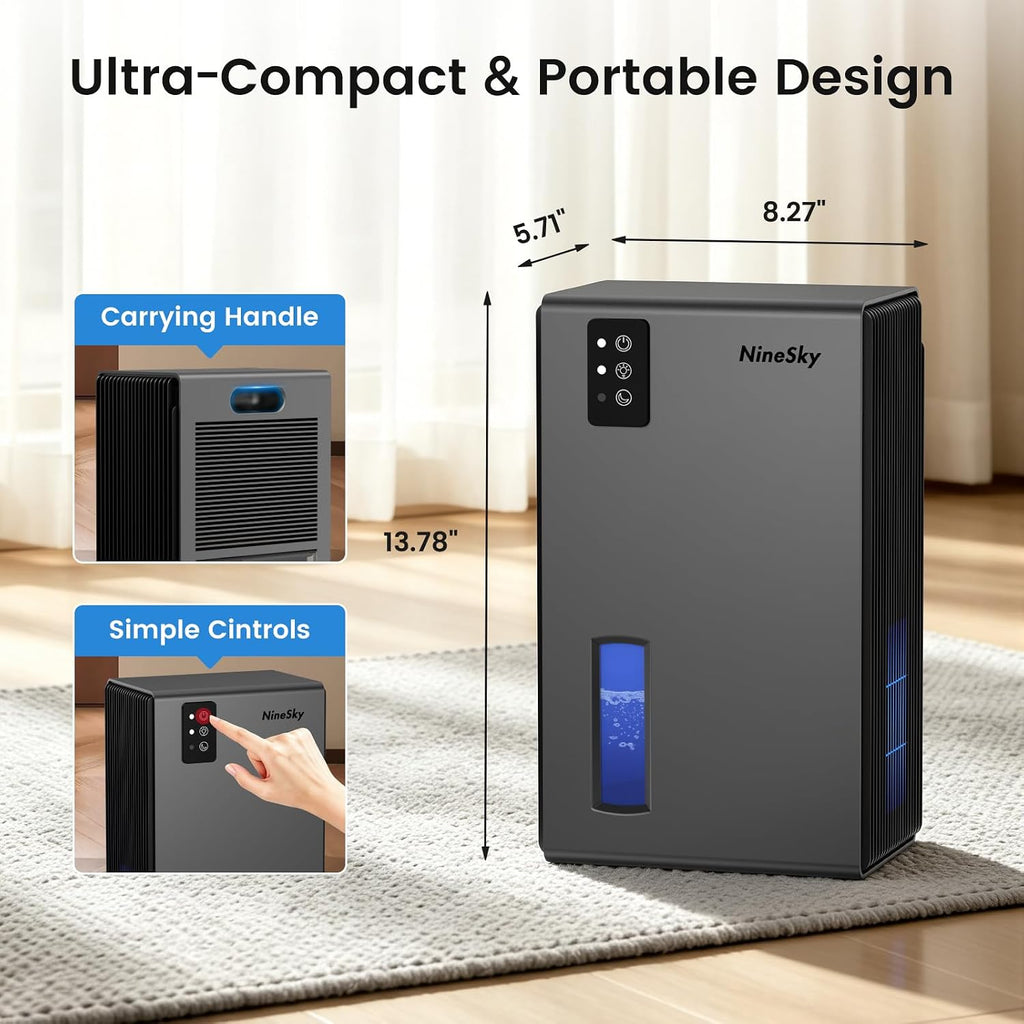 Dehumidifiers For Home, 1000 Sq.Ft Dehumidifier With 95Oz Water Tank, Quiet Dehumidifier For Basement Bathroom Bedroom With 7-Color Ambient Light & Auto Shut Off, (Grey)