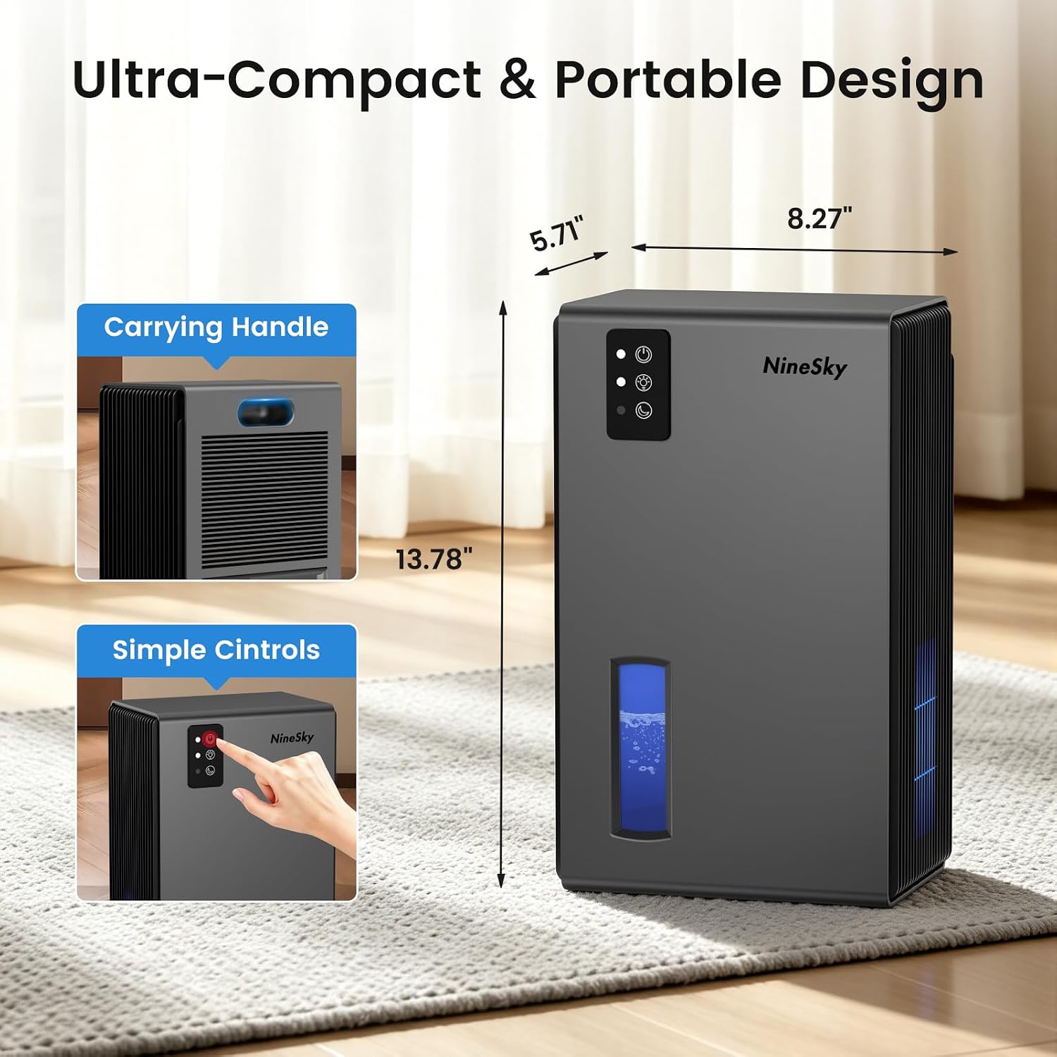 Dehumidifiers For Home, 1000 Sq.Ft Dehumidifier With 95Oz Water Tank, Quiet Dehumidifier For Basement Bathroom Bedroom With 7-Color Ambient Light & Auto Shut Off, (Grey)