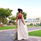 Senllen Women'S Linen Dress Summer Loose Flowy Sundress Contrast Spaghetti Strap Sleeveless Backless Beach Maxi Long Dresses
