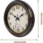 Outdoor Clocks Waterproof With Thermometer Combo Vintage Rustic Wall Clock For Patio Pool Bathroom Kitchen(8 Inch,Bronze)