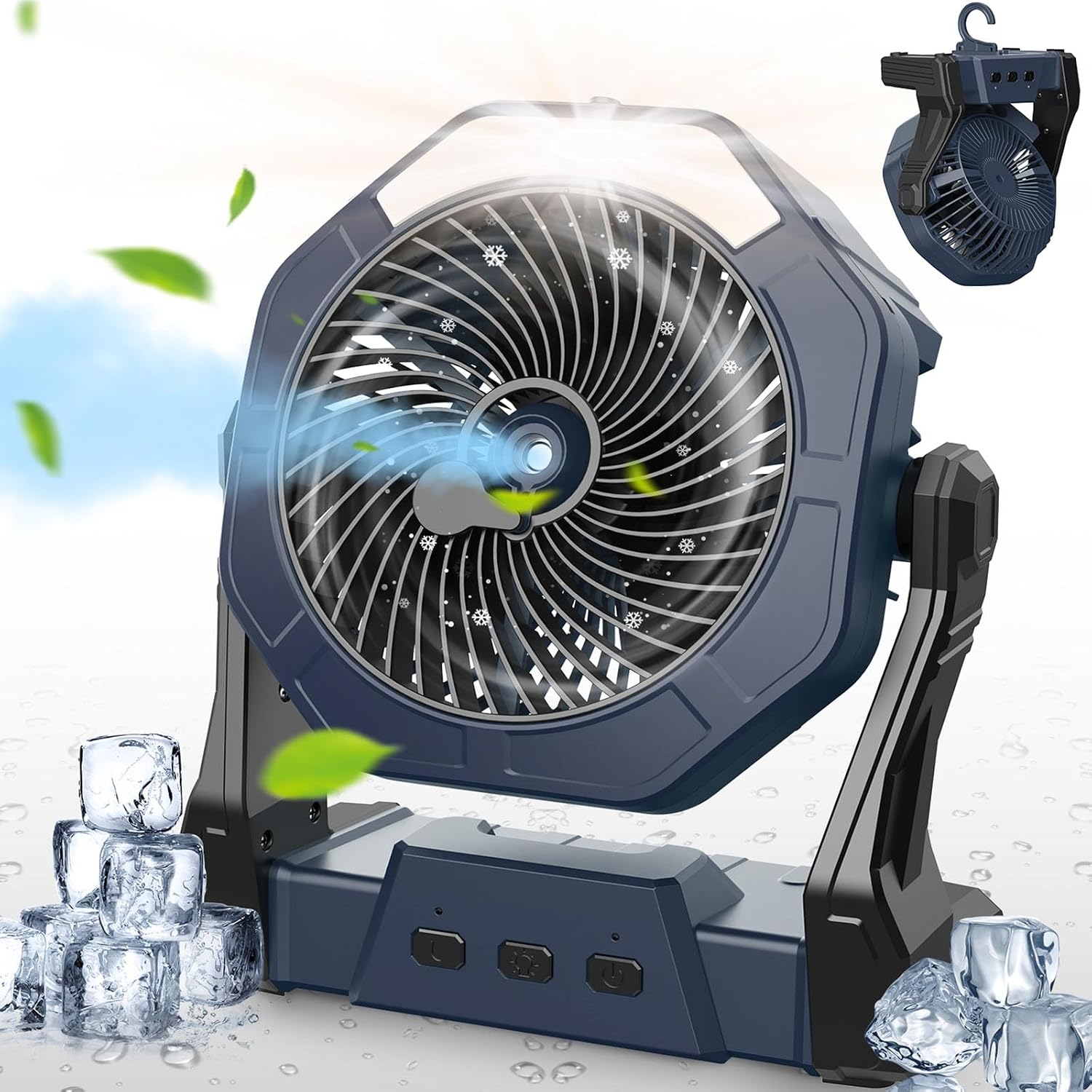 Ausic Portable Misting Camping Fan, 8" Outdoor Cooling Fan With Led Light, Water Spray, Hook, [Max 35H] Battery Operated Rechargeable Fan For Sports Sidelines, Patio, Beach, Tent, Travel