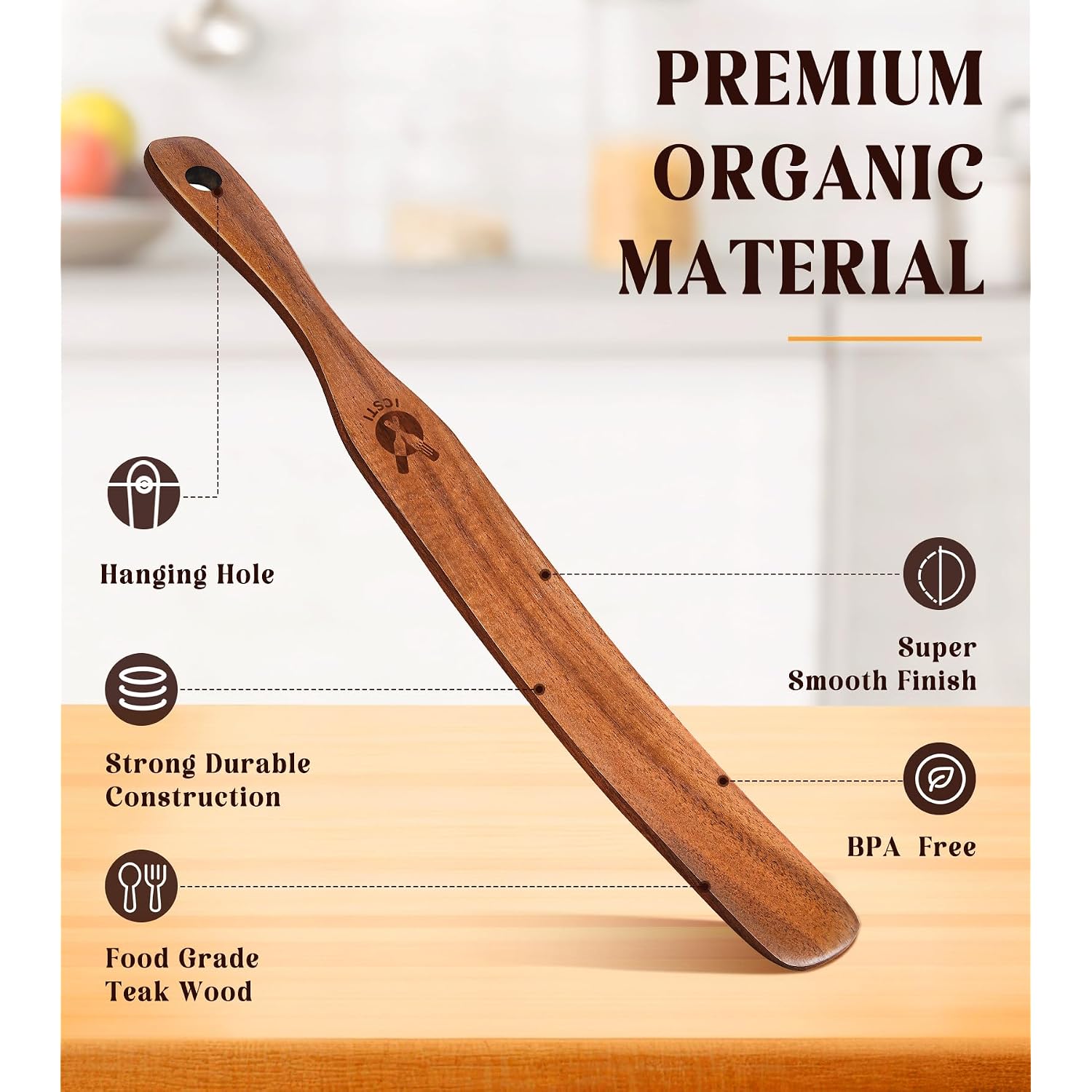 Skinny Spurtle For Sourdough Starter, Mixing, Reaching Bottom Of Jar, Dough Whisk, Natural From High Moist Resistance Teak, Spurtles Kitchen Tools Wooden Kitchen Utensils For Nonstick Cookware