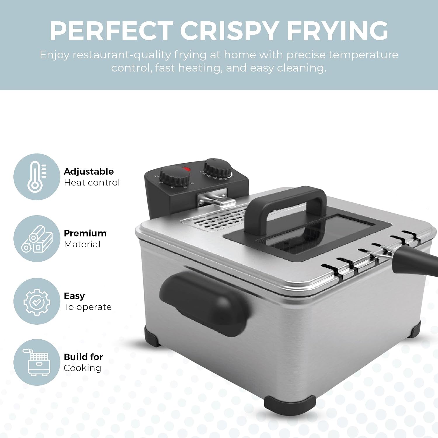 Alpha Living Electric Deep Fryer – 4.5L Deep Fryer With Basket With 2-Quart And 4-Quart Baskets – High-Grade Stainless Steel – Temperature Control And Timer – Ideal For Fried Chicken, Fries