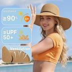 Sun Hats for Women, Straw Hats UPF 50+ Sun Protection, Wide Brim Womens Beach Hat for Summer Travel